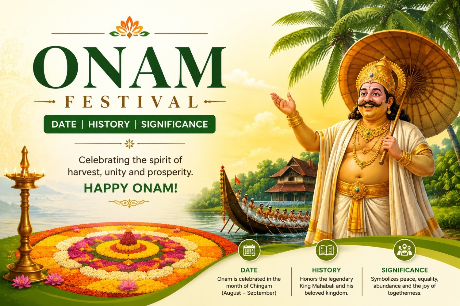 Onam festival floral decoration and traditional celebration in Kerala