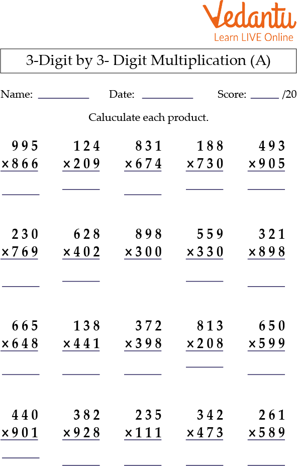 3-Digit Multiplication Worksheets