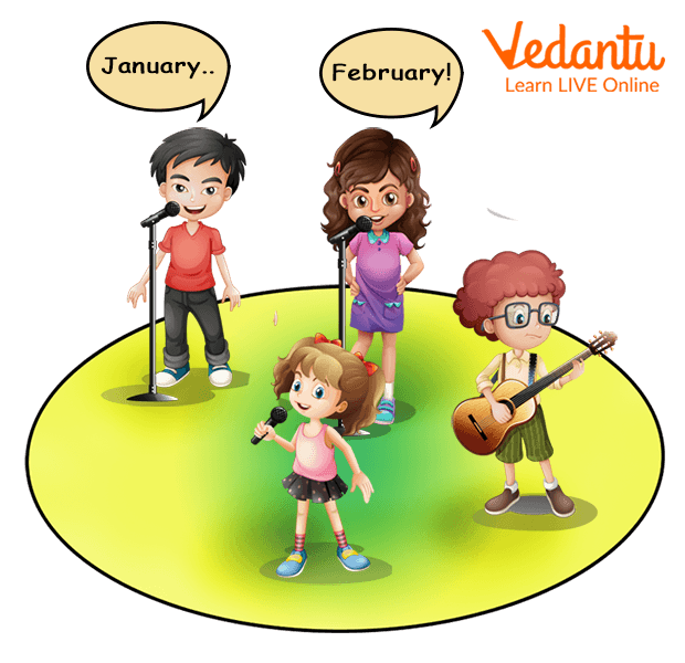 Illustrating Kids singing the names of months.