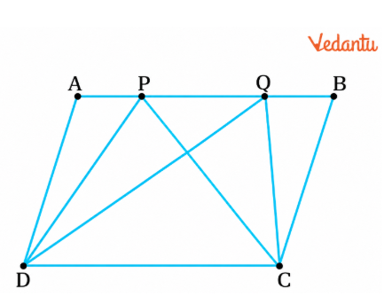 ABCD is a parallelogram. P and Q are any two points on side AB. What can you say about the ratio area (ΔPCD): area (ΔQCD)?