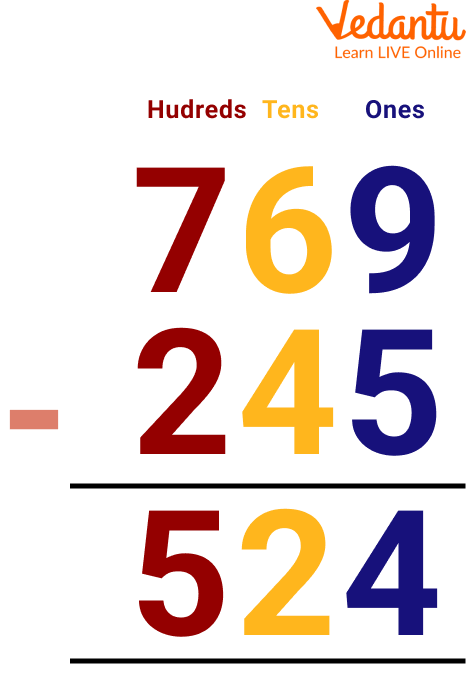 Subtract the 3-digit numbers: 769 - 245