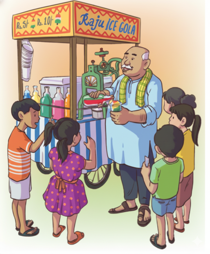During school lunch break children rush to eat gola of their favourite colour..png