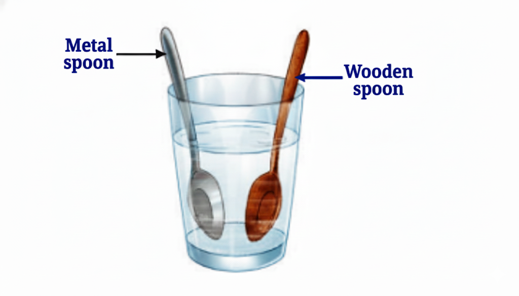 Metal spoon is hotter to touch than wooden spoon