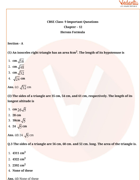 Important Questions for CBSE Class 9 Maths, Chapter wise Solutions
