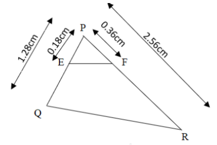 Triangle PQR having PQ of length 1.28 cm