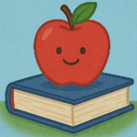 The apple is on the book