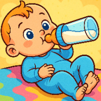 The baby drinks milk