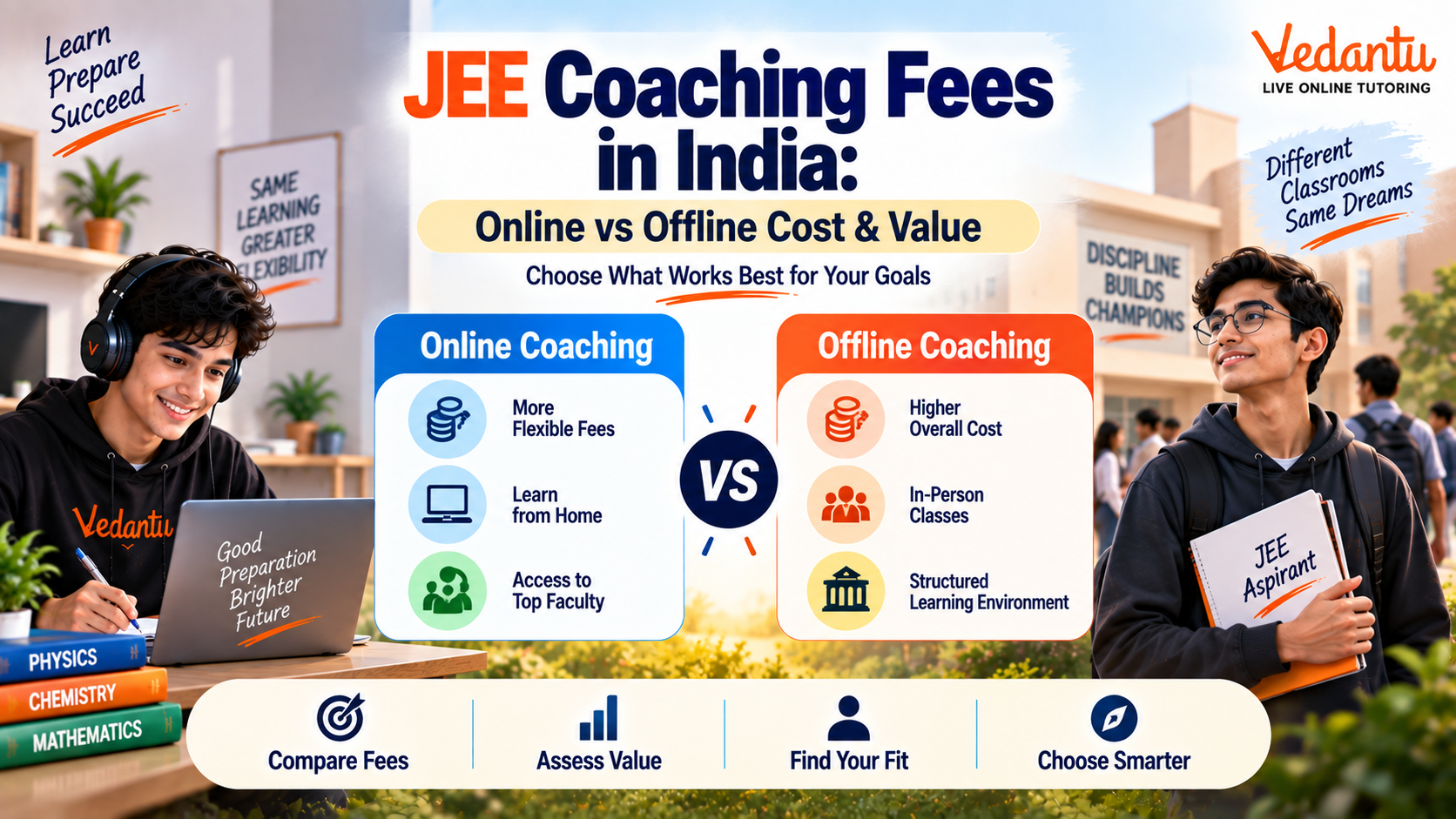 Online and offline JEE coaching cost and value comparison for 2027