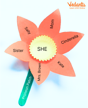A paper flower craft to learn pronouns