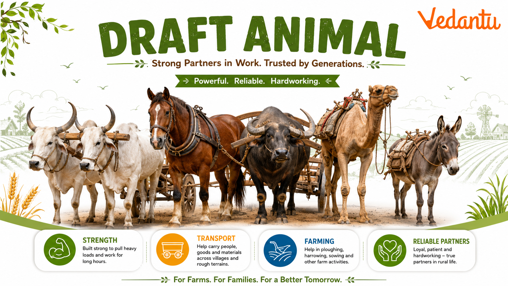 Draft Animal pulling a cart in a rural field