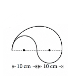 The boundary consists of one large semicircle of radius 10 cm and two smaller semicircles, each having a diameter of 10 cm..png