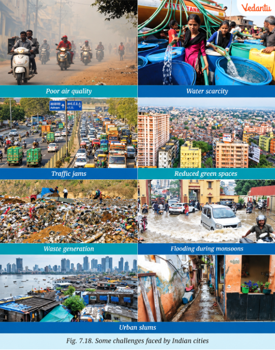 Fig 7.18 Some challenges faced by Indian cities