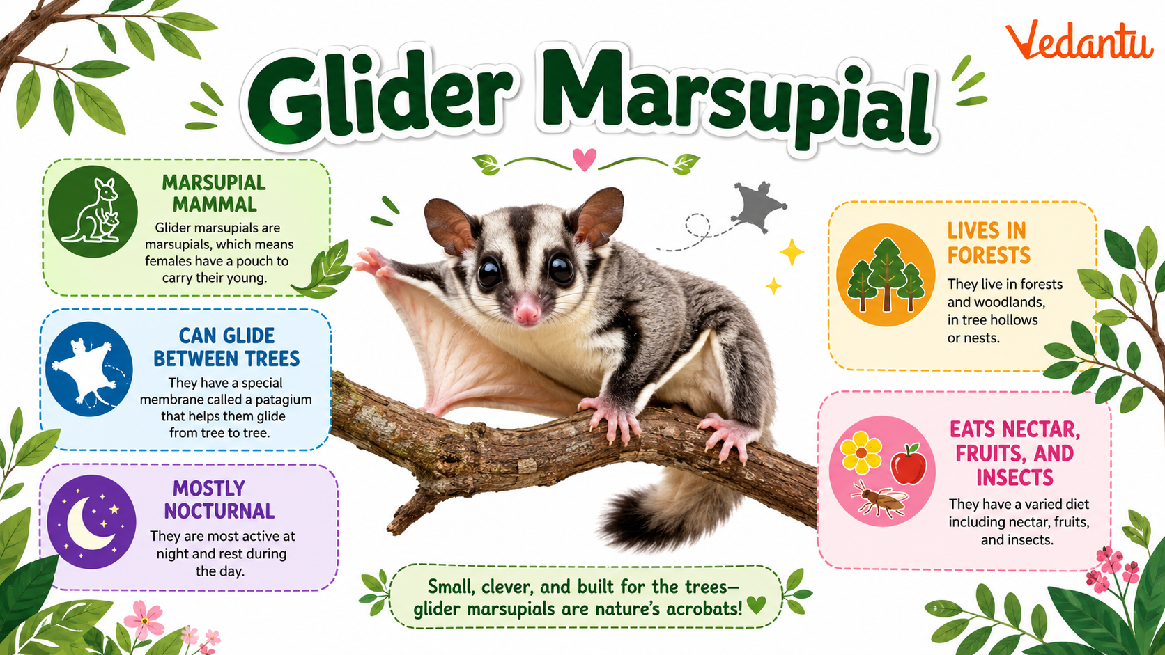 Glider Marsupial gliding between trees