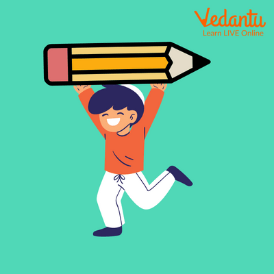 A pictorial representation of Raj and his pencil