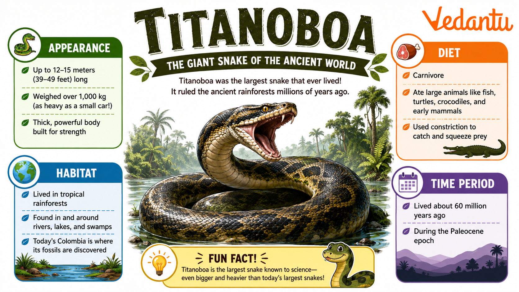 Titanoboa prehistoric giant snake illustration