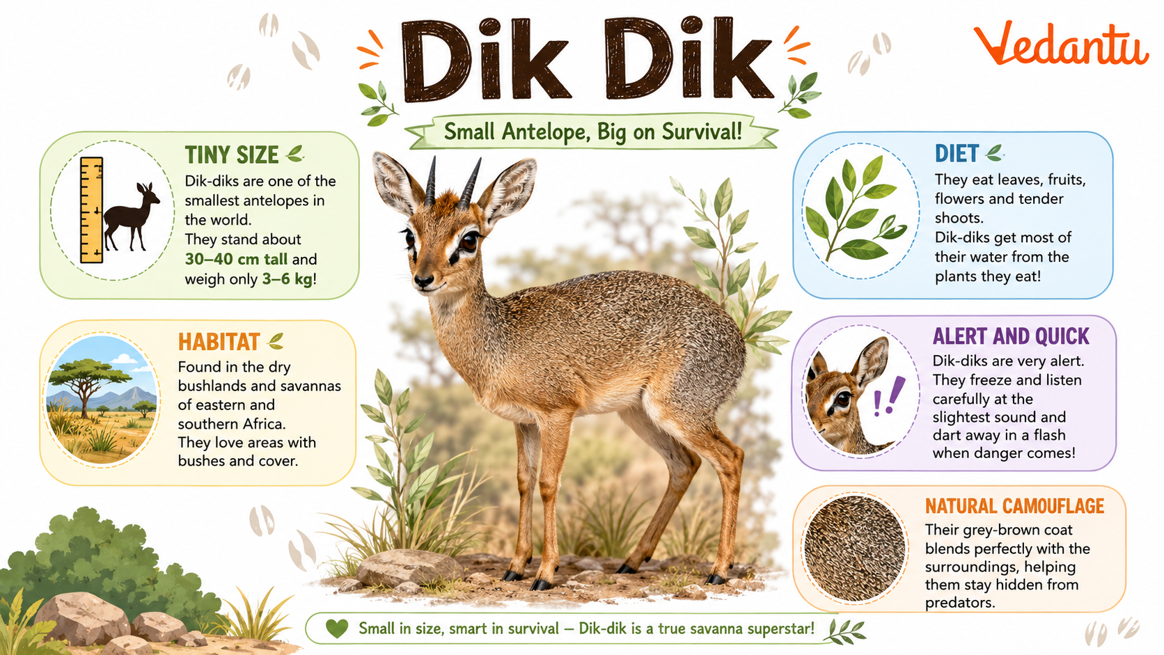 Dik Dik small African antelope standing in bushland habitat