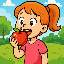The girl is eating an apple