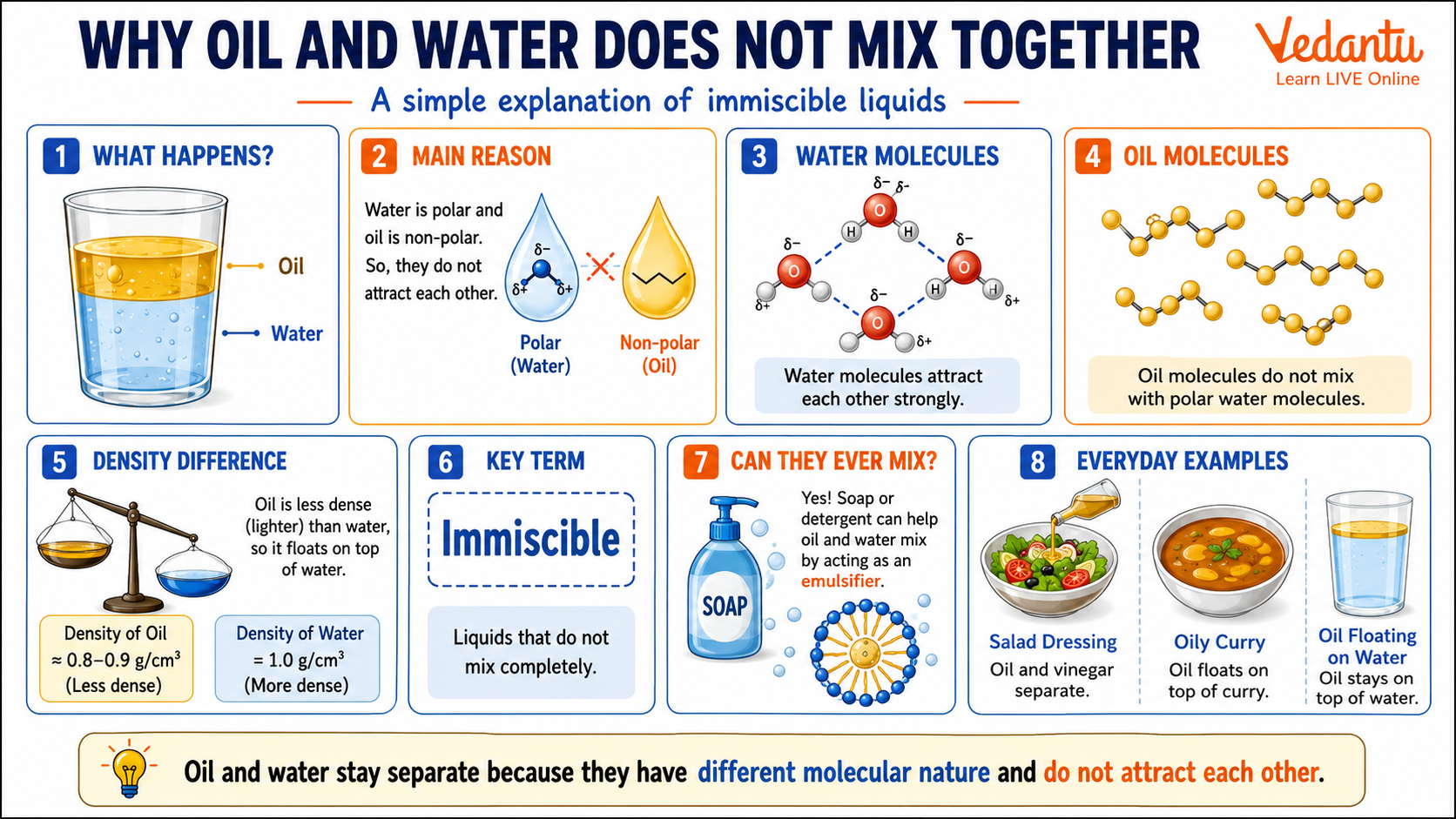 Why Oil and Water Does Not Mix Together