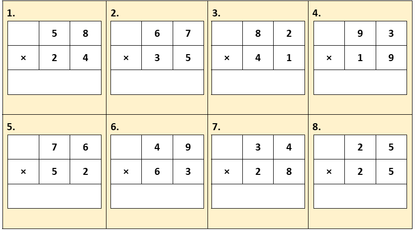 Solve the multiplication problems