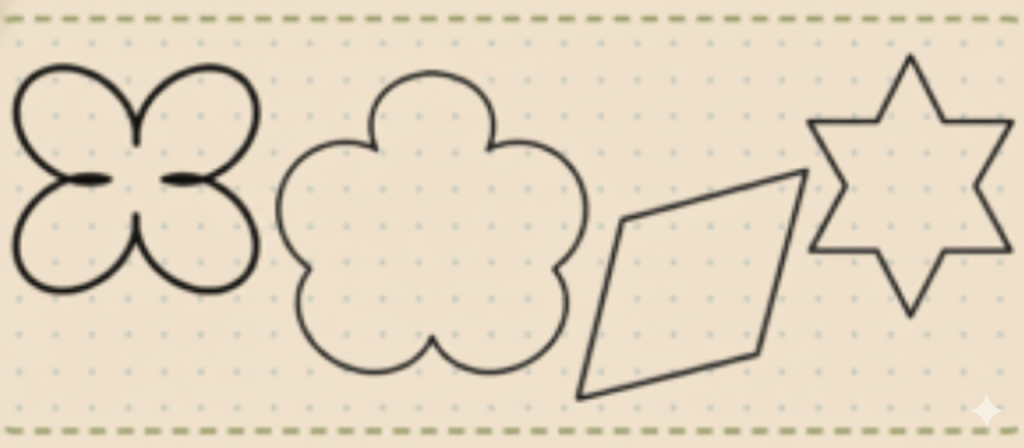 Divide the shapes into halves by drawing a line