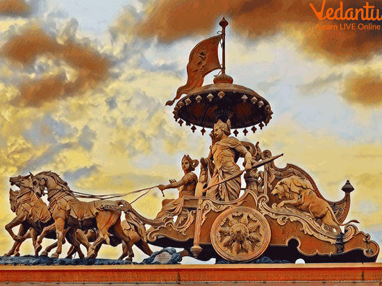 Lord Krishna and Arjun on their Chariot in the war of Mahabharat