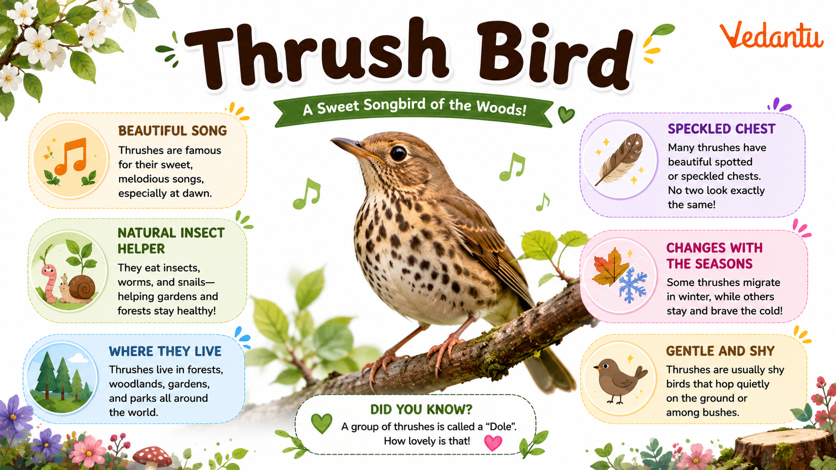 Thrush Bird perched on a branch