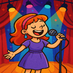 The woman is singing a beautiful song