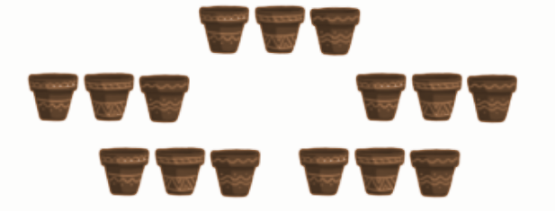 Draw flowers in 1/5 of the given number of pots