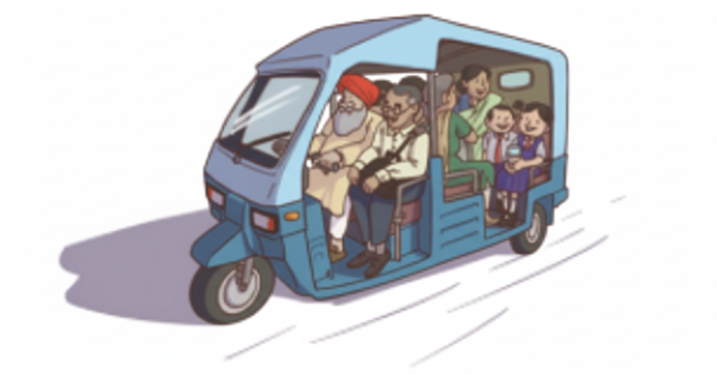 Big electric autorickshaws run in small towns of India and can carry 8 passengers.