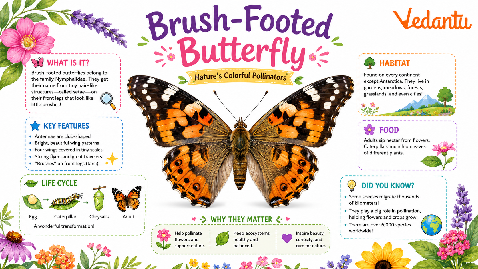 Brush Footed Butterfly with colourful patterned wings