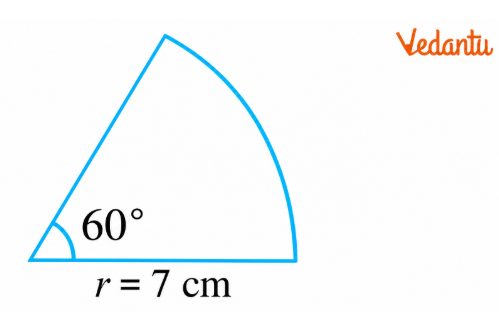 Find the area of a sector of a circle with radius 7 cm if the angle of the sector is 60°