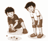 In this game, children use a small round shaped glass object, aiming to knock out other glass round objects placed in a circle. Players flick the glass object with their fingers, trying to hit the target objects and win them.