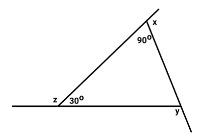 त्रिभुज जिसमें उपस्थित बाह्य कोण  x, y और z डिग्री है