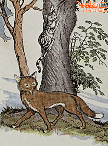 Illustration of the cat and the fox story