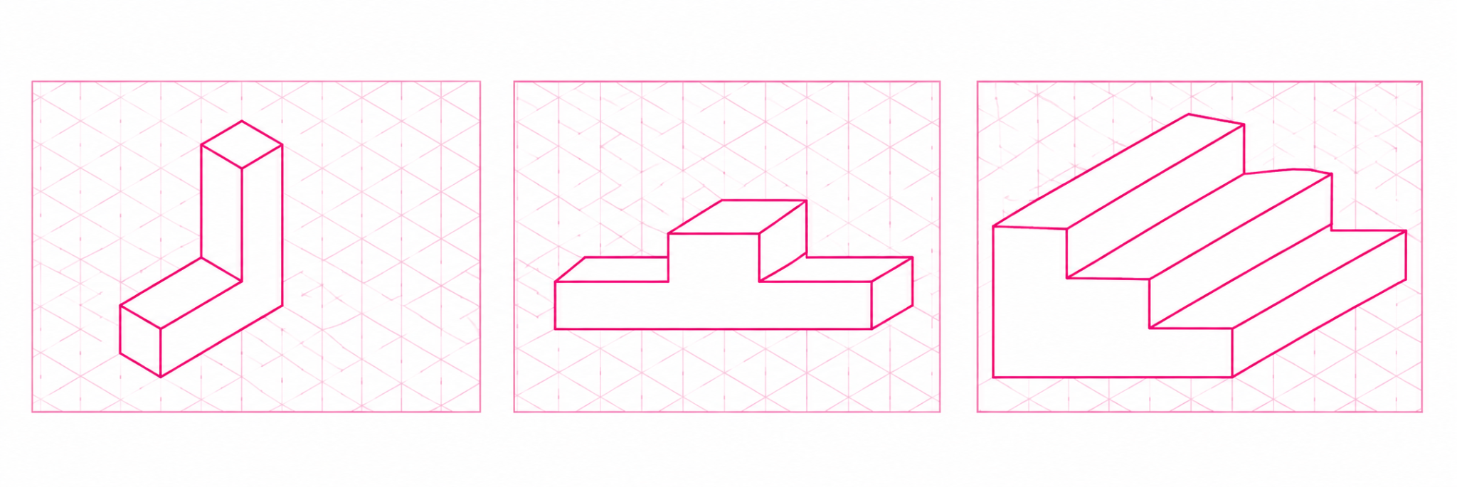 Draw the following figures on the isometric grid.