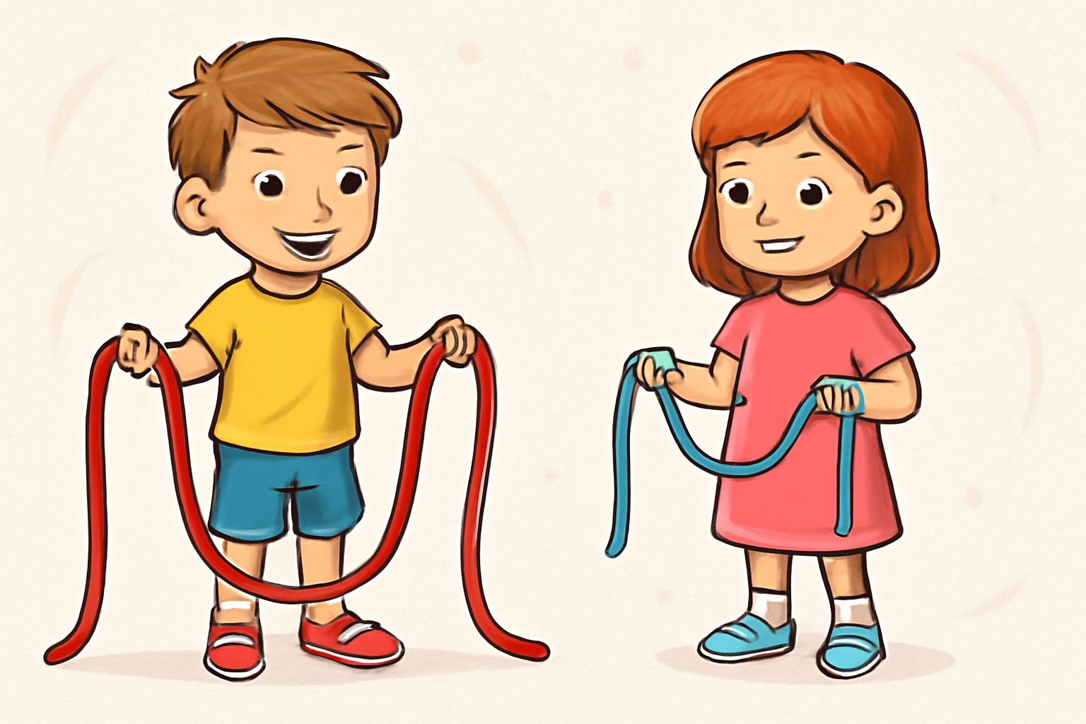 Rohan's rope is 5 meters long. Priya's rope is 350 centimeters long