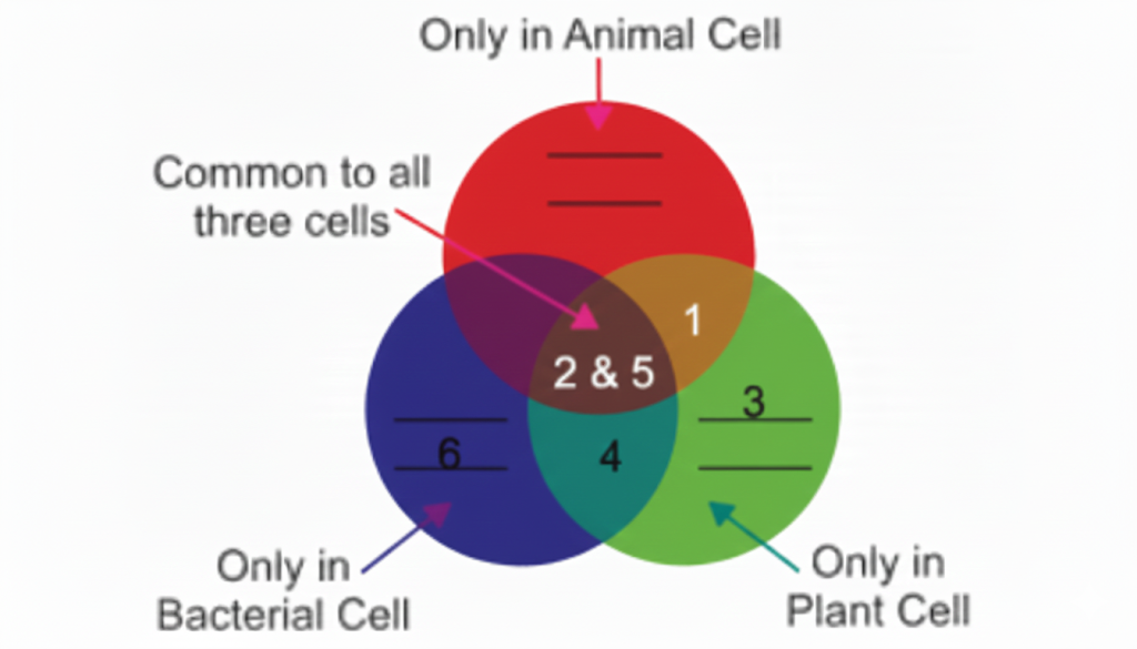 A diagram showing Various parts of a cell written in the appropriate places