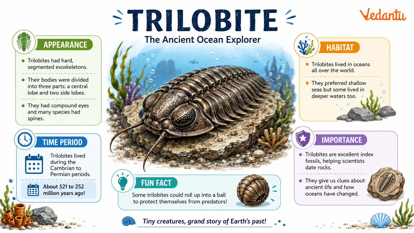 Trilobite fossil image showing three-lobed body structure