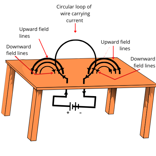 Circular loop of wire lying in the plane of the table