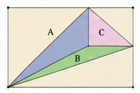In Fig. 6.54, we see three triangles within a rectangle. The areas of the triangles are A, B, and C, as marked..png