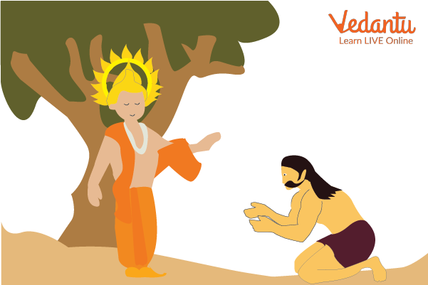 Mayasura begging Arjuna for help