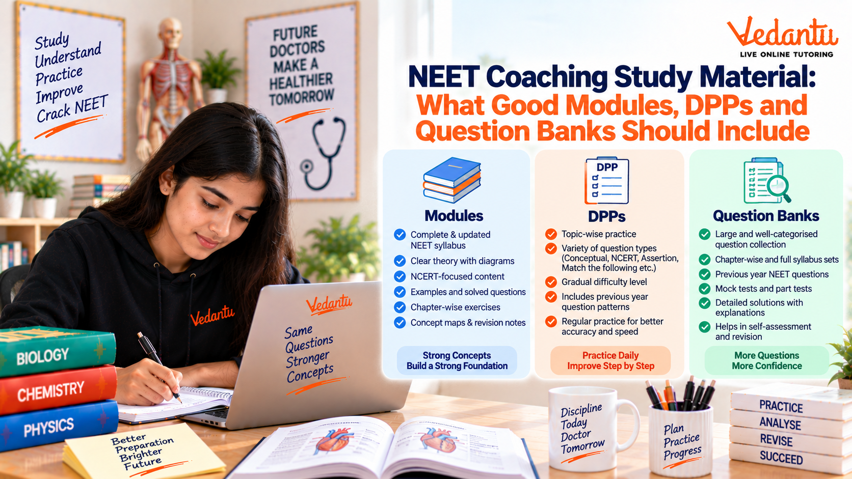 NEET study material modules, DPPs and question bank checklist