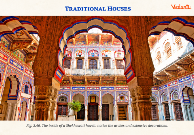 Fig 3.46 The inside of a Shekhawati haveli: notice the acrches and extensive decorations