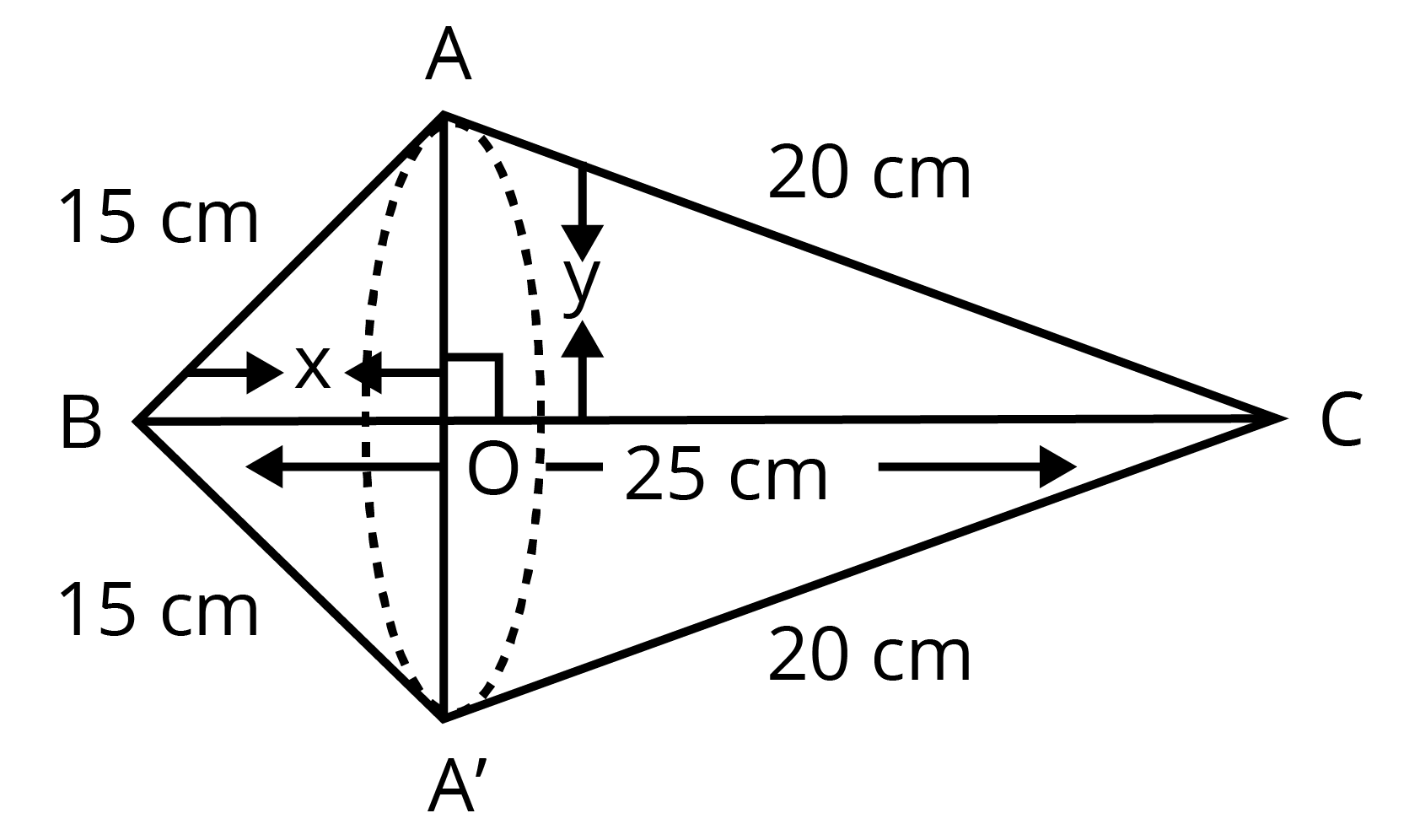 Right triangle with sides 15cm and 20cm