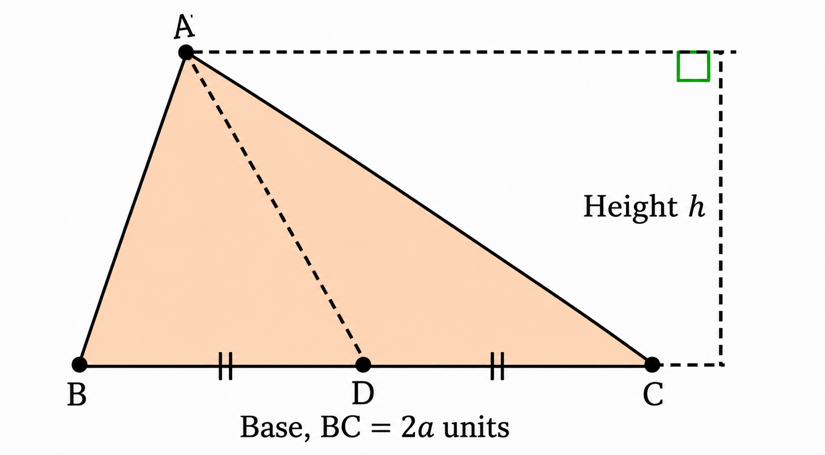 Since ΔABD and ΔACD have equal area, you may wonder — Can we divide ΔABD using straight cuts into two or more pieces that we can then rearrange to exactly cover ΔACD.png