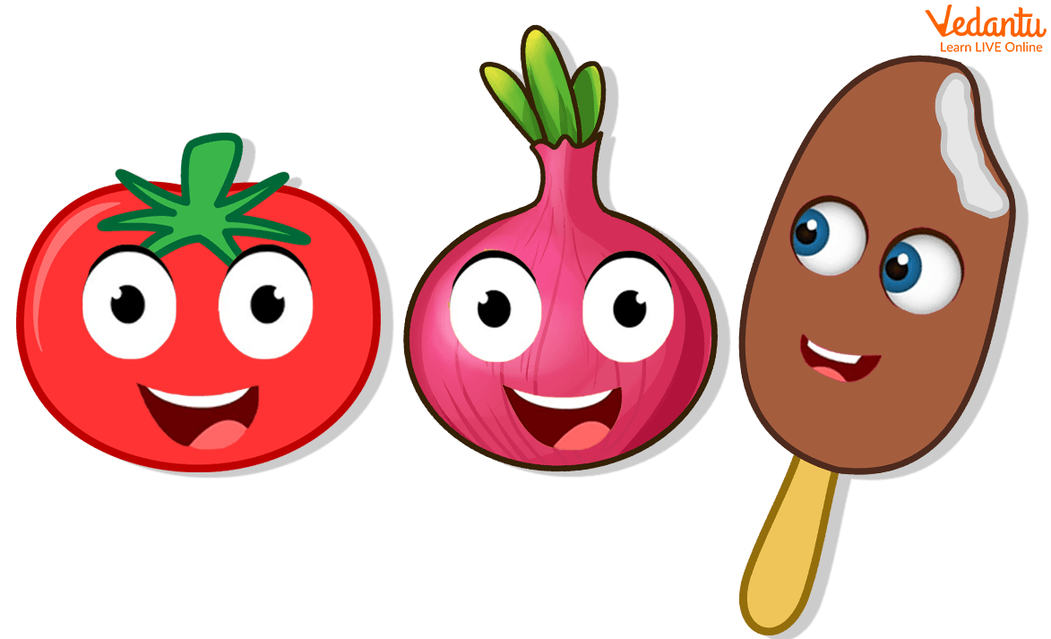 The friends, Onion, Chilly, and Tomato.