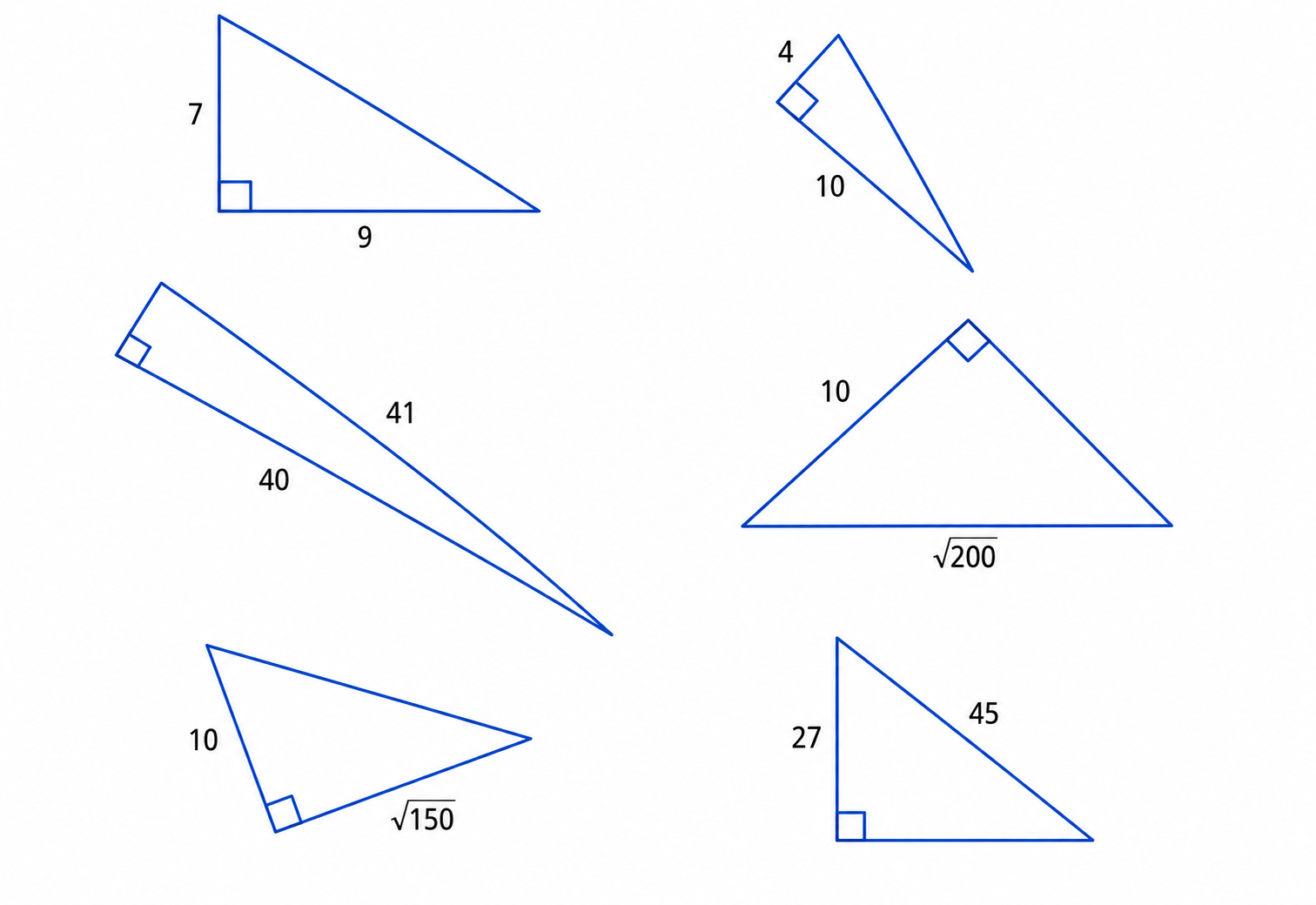 Find the missing sidelengths in the following right triangles.png