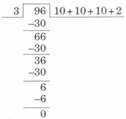 The train has 3 coaches carrying passengers, and there are 96 people in total. The number of people traveling in each coach is 96 ÷ 3.