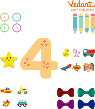Showing Number 4 Preschool Activities, based on the concept of count and match