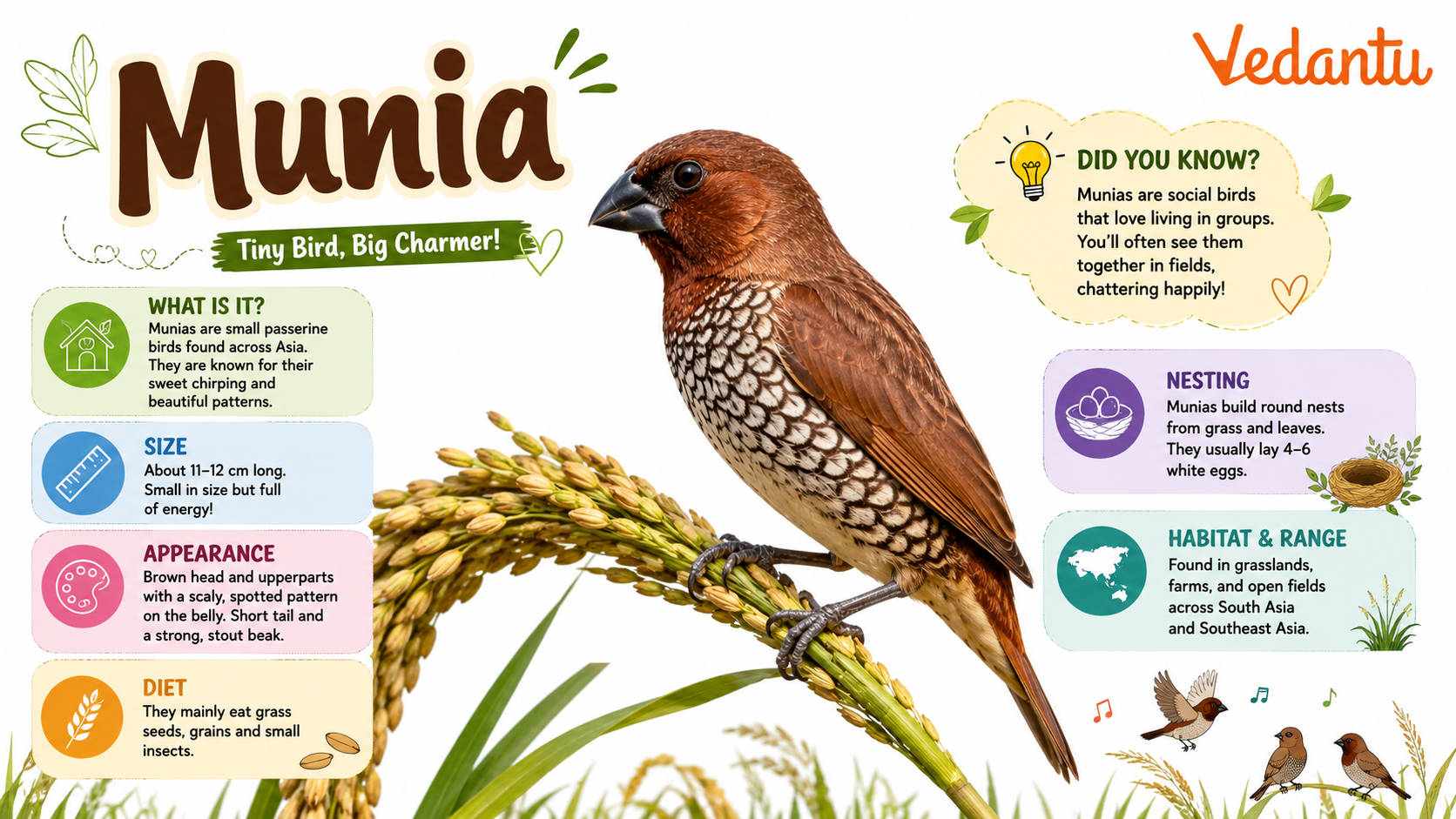 Munia bird perched on a branch